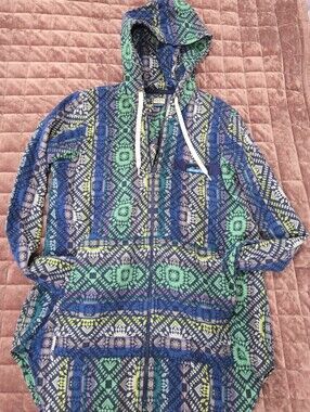 Kavu Multicolor Geometric Hooded Jacket - Navy, Teal & Lime